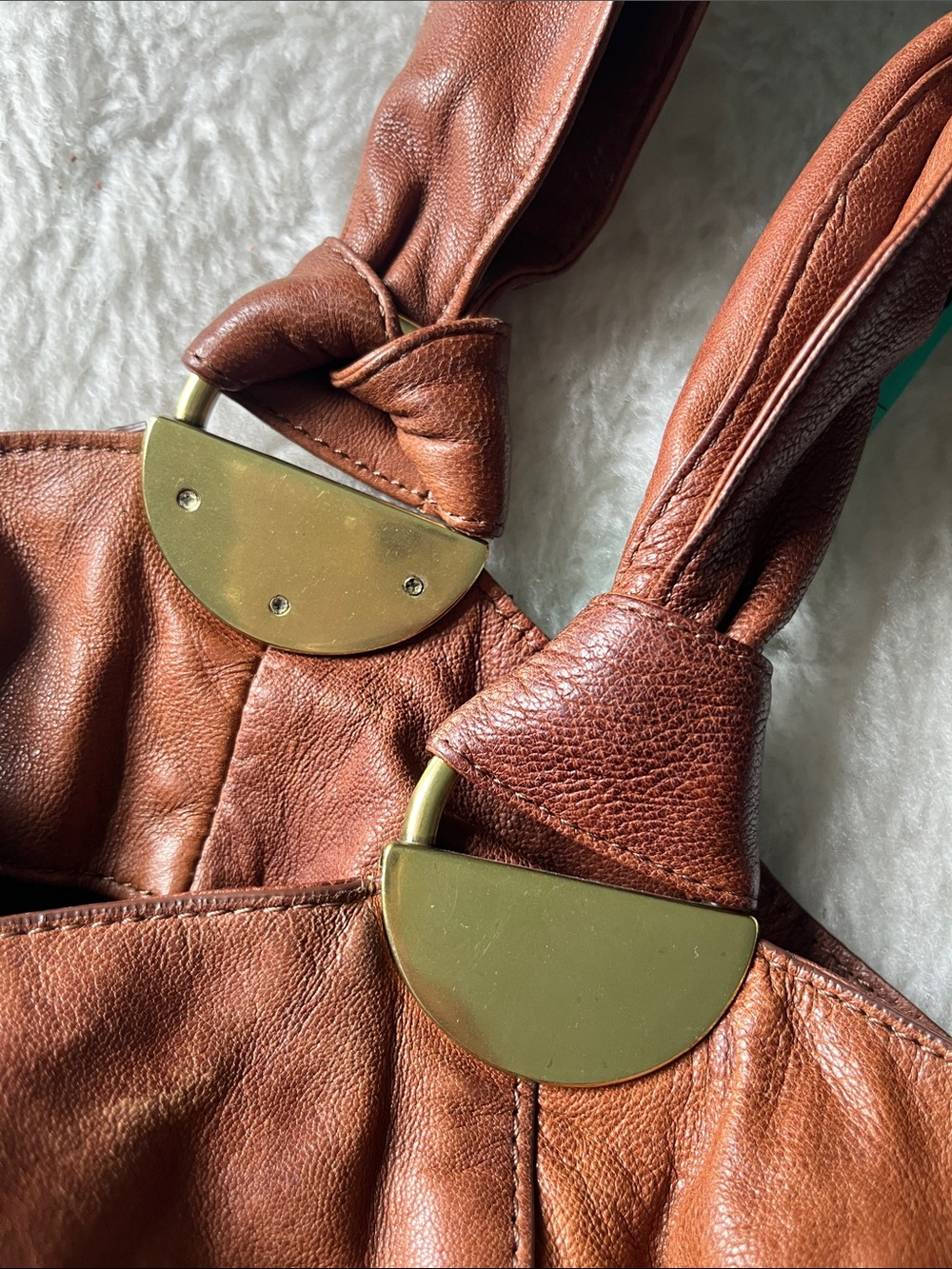 Kooba Devin tie front chestnut leather hobo bucket bag EUC - Picture 7 of 17